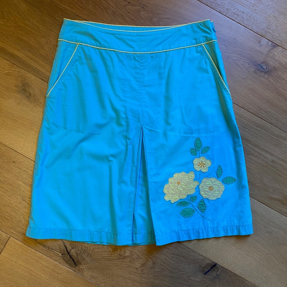 L.L. Bean Blue & Yellow Floral Pocket Skirt Size 8